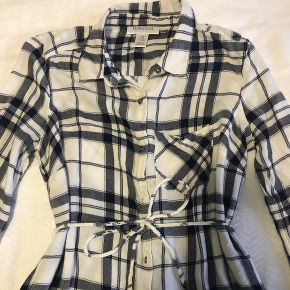 Motherhood maternity tie front black plaid blouse - Picture 2 of 5